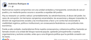 El mensaje de Andrónico Rodríguez