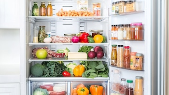 Heladera, refrigerador abierto lleno de