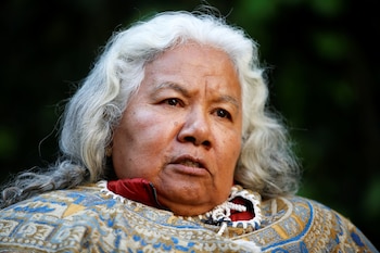 Irinea Buendia speaks during an