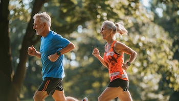 Pareja de adultos mayores corriendo